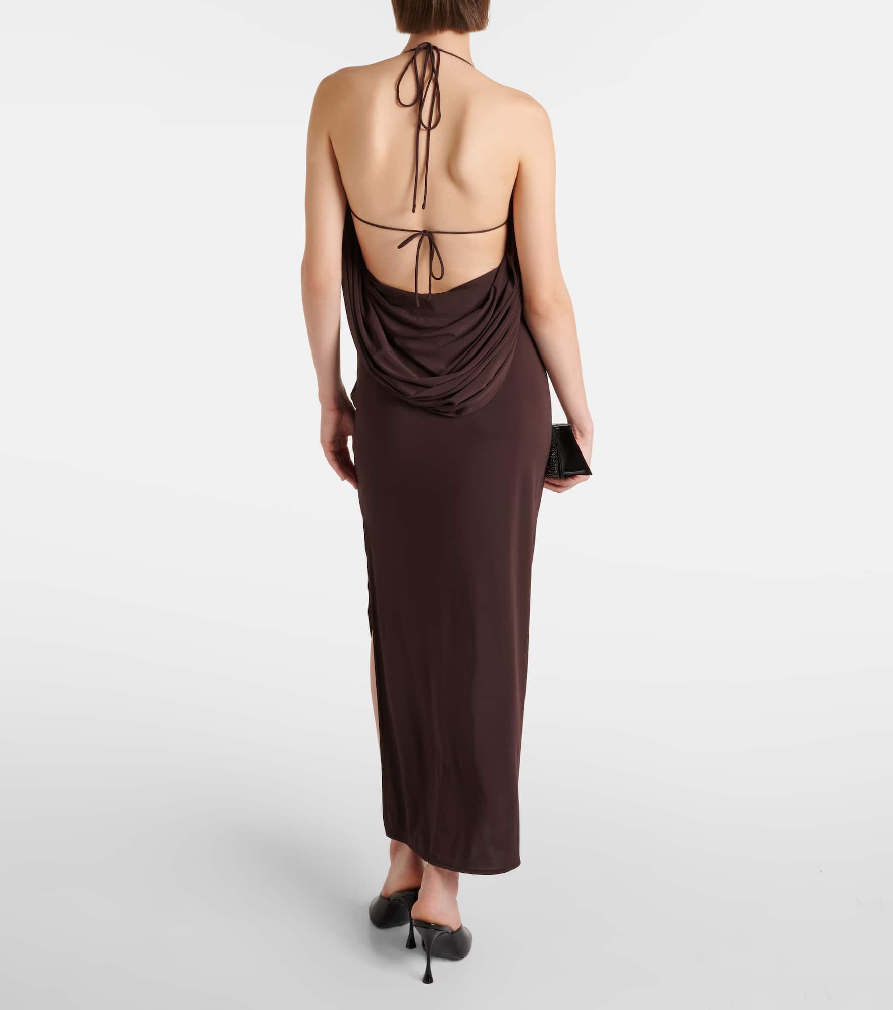 Floral-appliqué draped midi dress - 3
