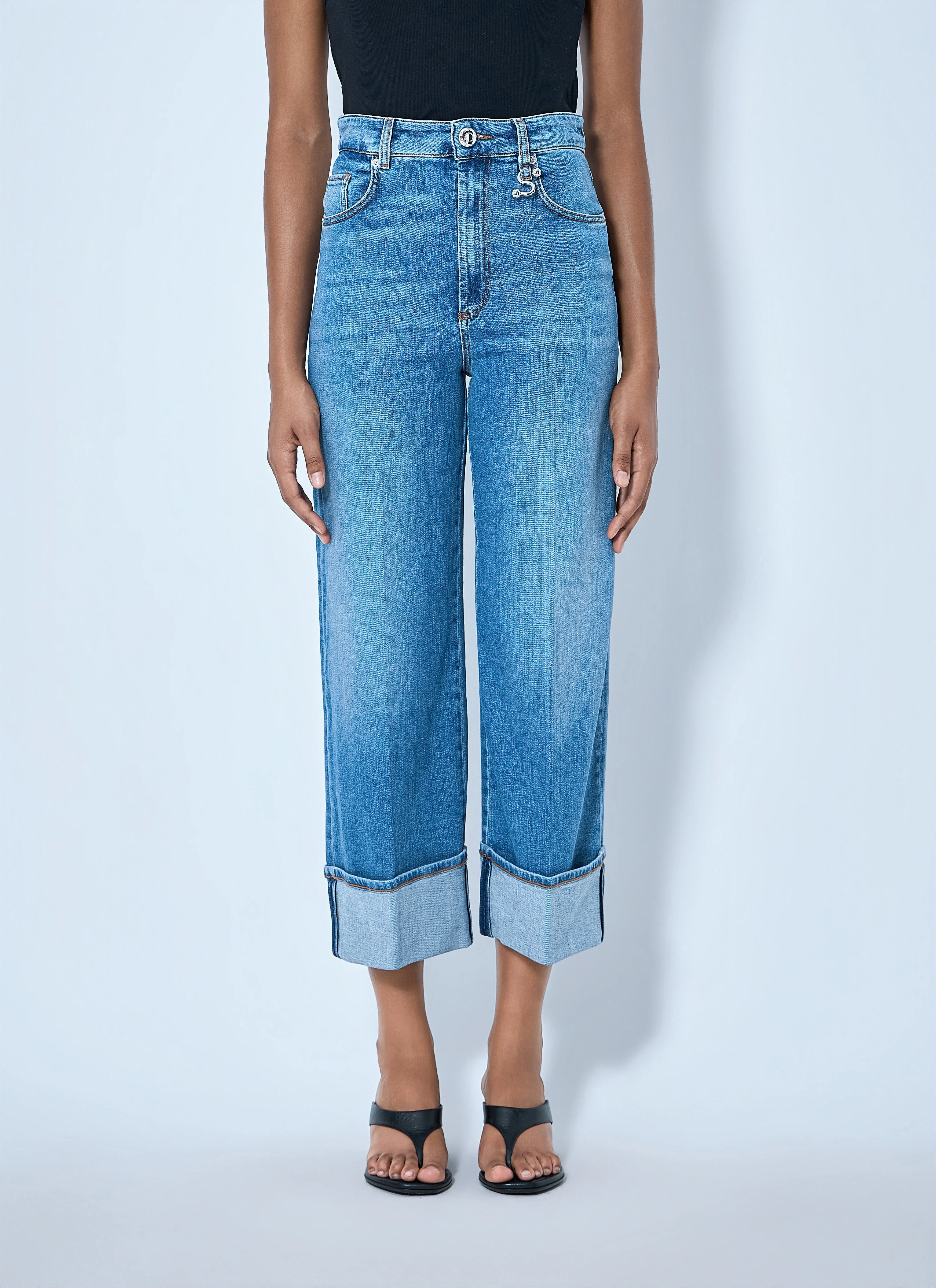 Cropped Wide-Leg Denim Jeans - 1