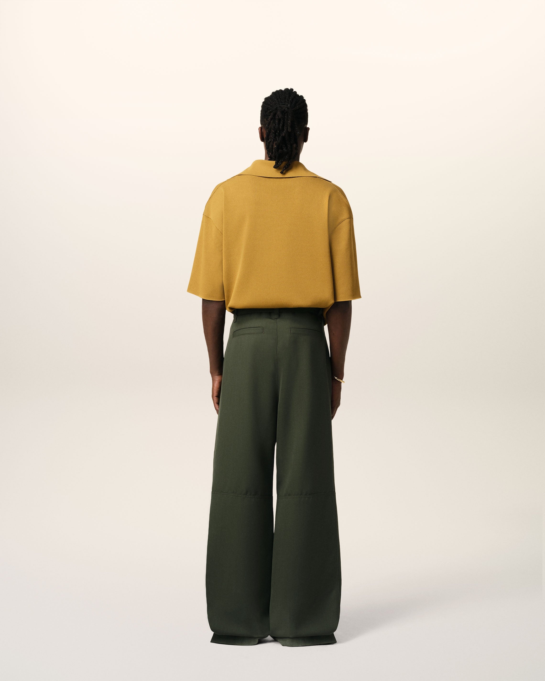 GREEN WOOL CARGO TROUSERS - 4