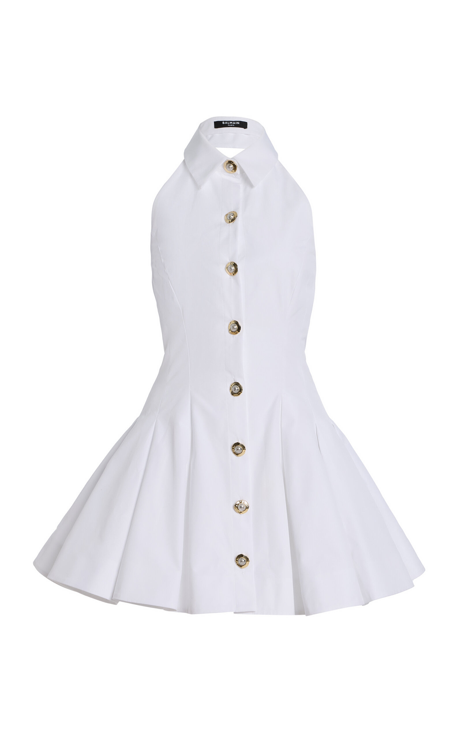 Flared Cotton-Poplin Halter-Neck Mini Shirt Dress white - 1
