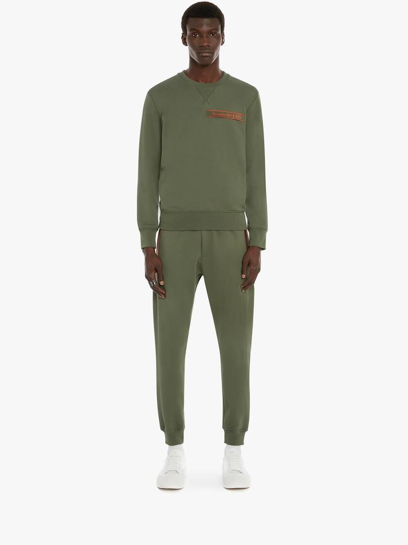 Selvedge Logo Tape Detail Sweatshirt in Khaki - 2