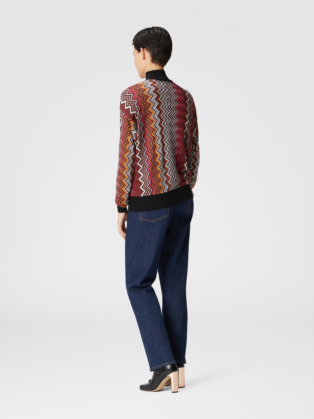 High-neck pullover in viscose and zigzag wool - 3