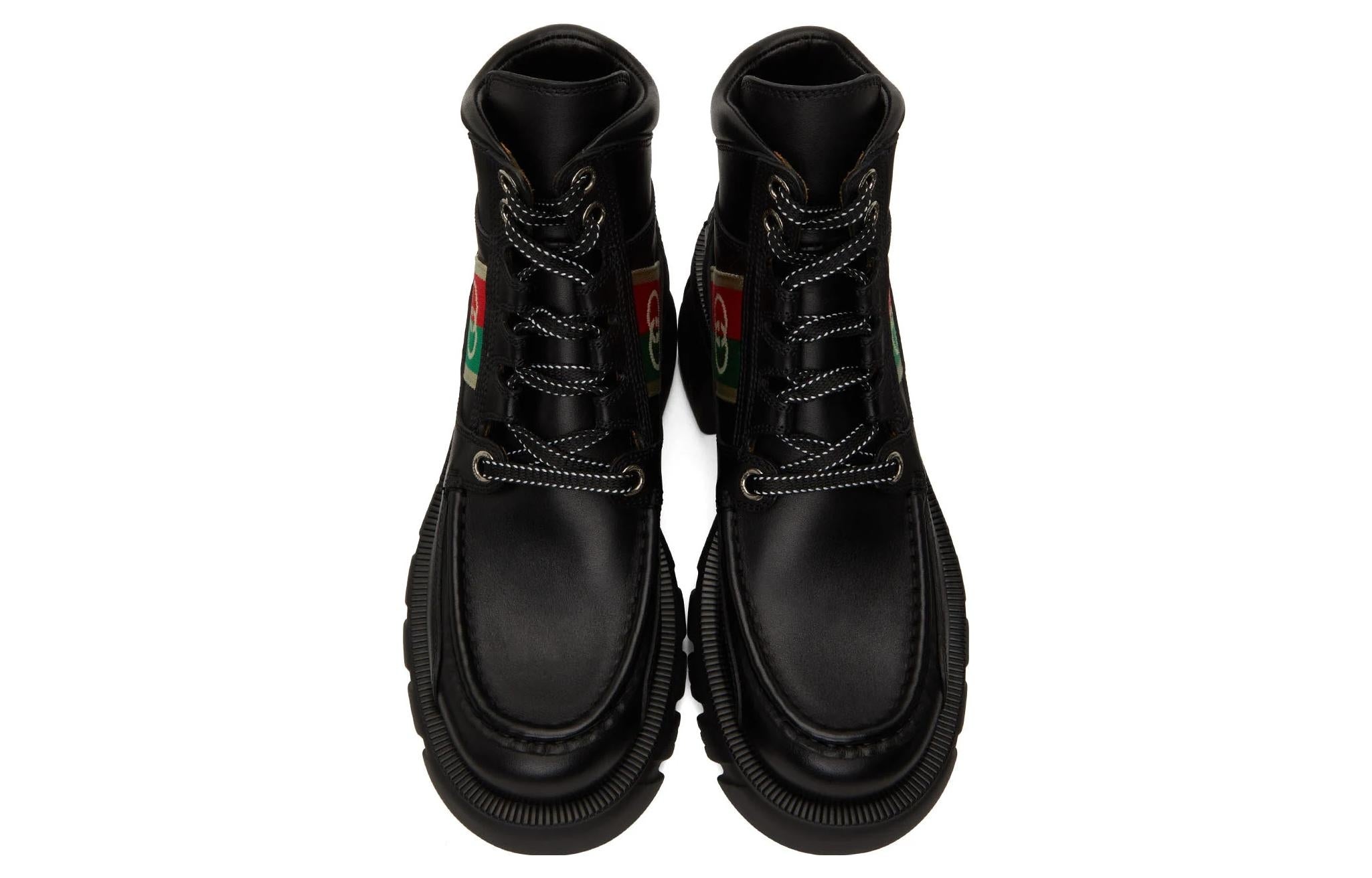 (WMNS) Gucci Interlocking Lace-Up Boots 'Black' 663594-DTNE0-1080 - 4