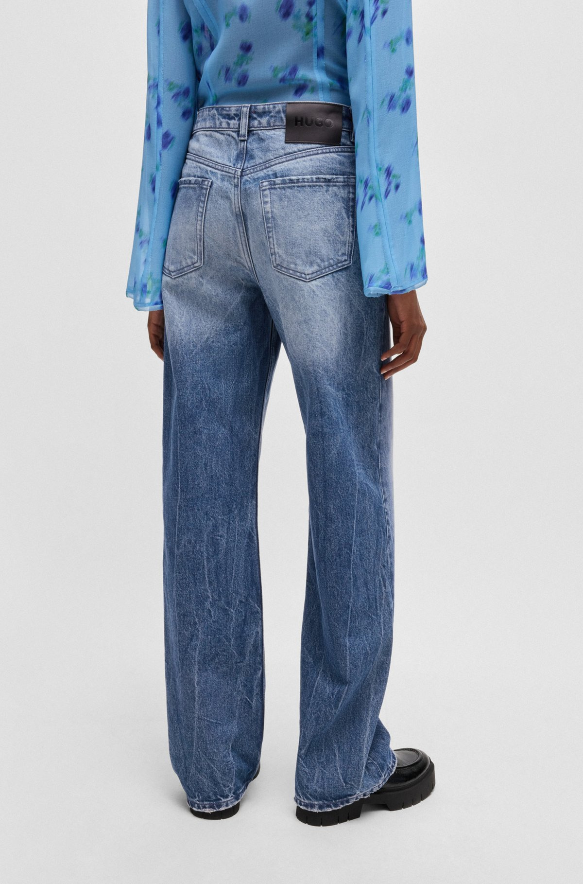 STRAIGHT-FIT WIDE-LEG JEANS IN BLUE COTTON DENIM - 4