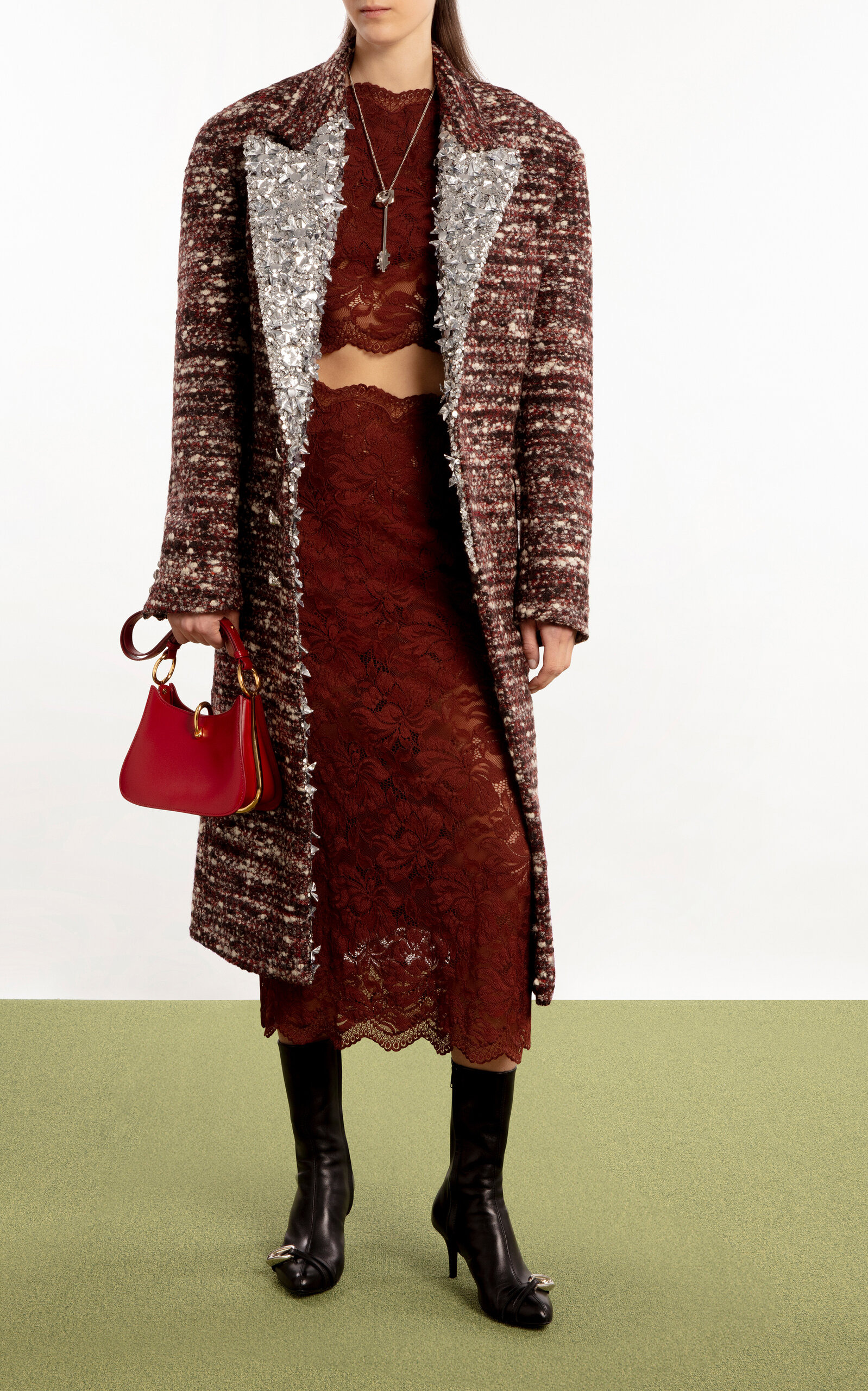 Floral Lace Midi Skirt burgundy - 2