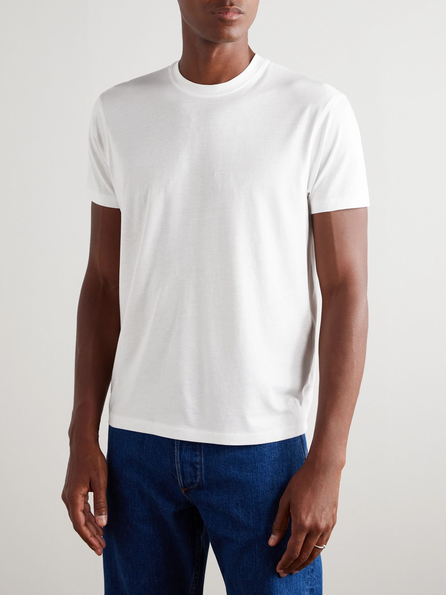 Slim-Fit Lyocell and Cotton-Blend Jersey T-Shirt White - 3
