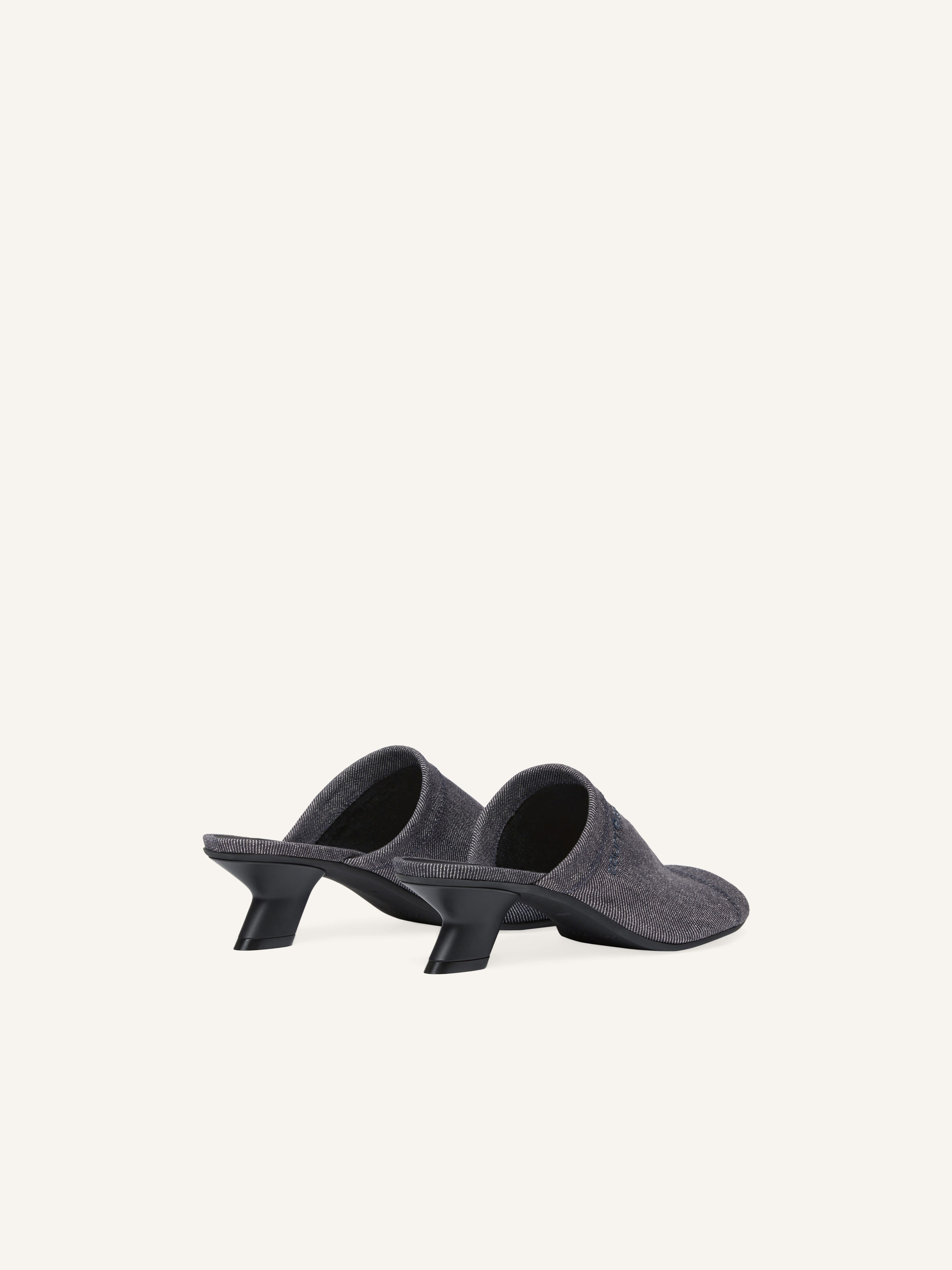 WET DENIM HEELED MULES - 3