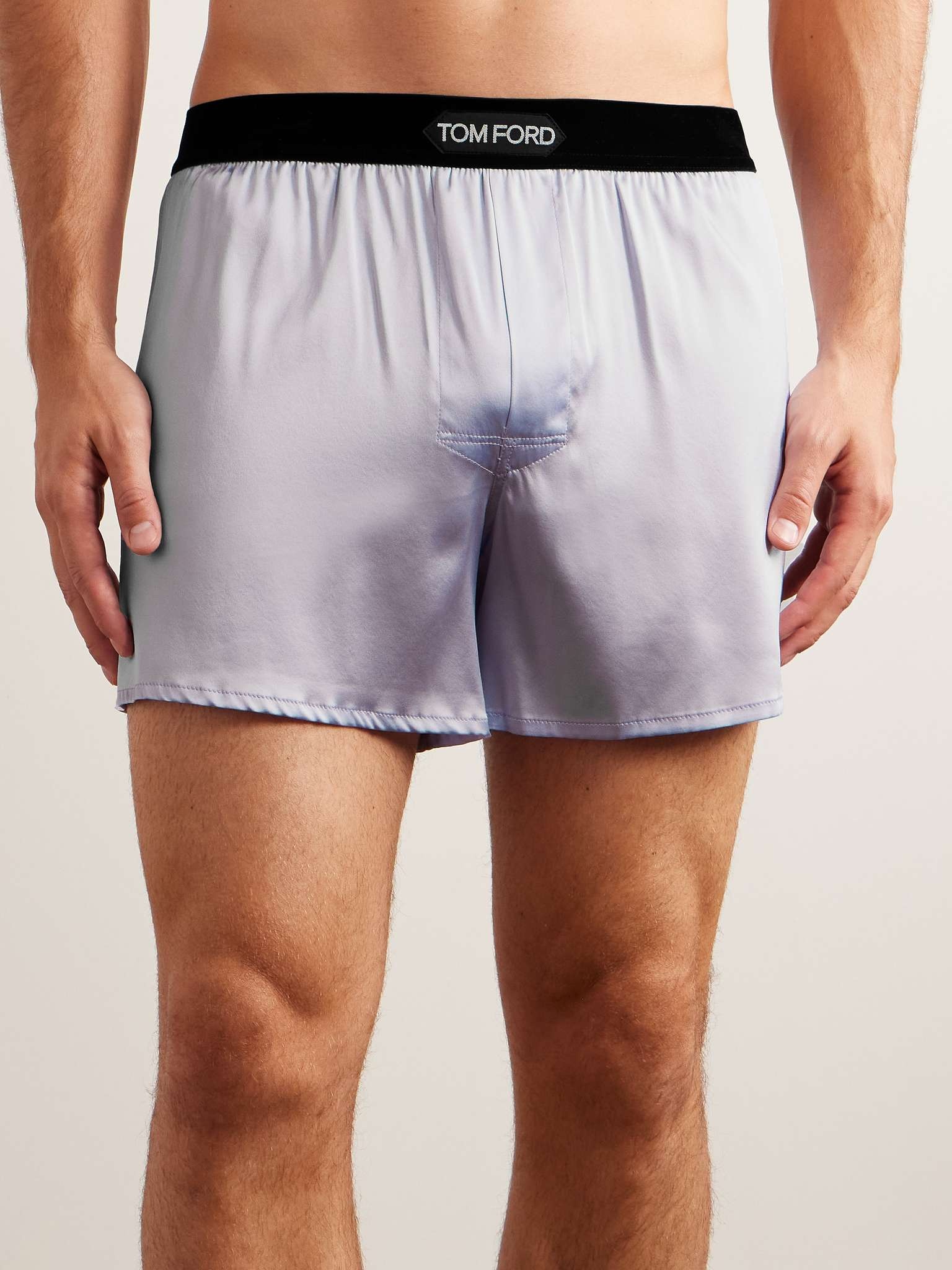 Velvet-Trimmed Stretch-Silk Satin Boxer Shorts - 2