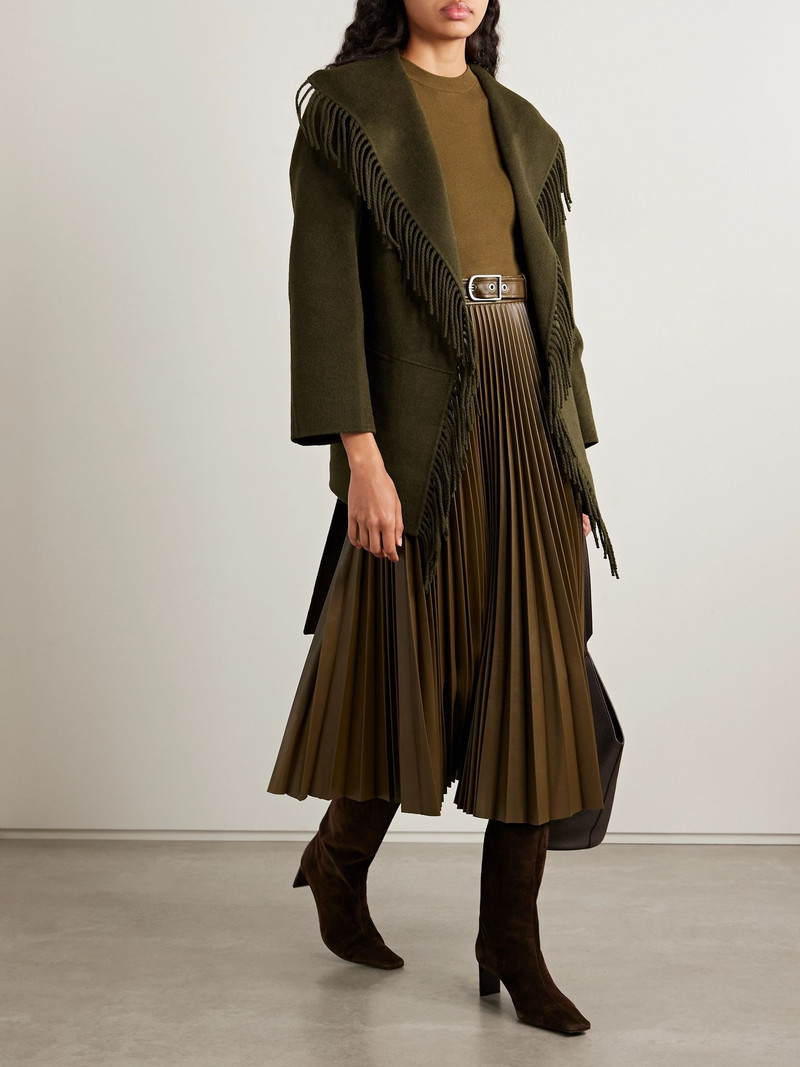 SIMKHAI Rowen fringed wool-blend felt jacket Green outlook