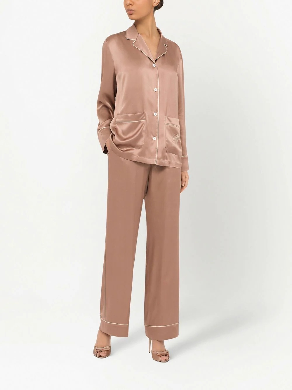 high-waisted silk straight leg trousers - 2