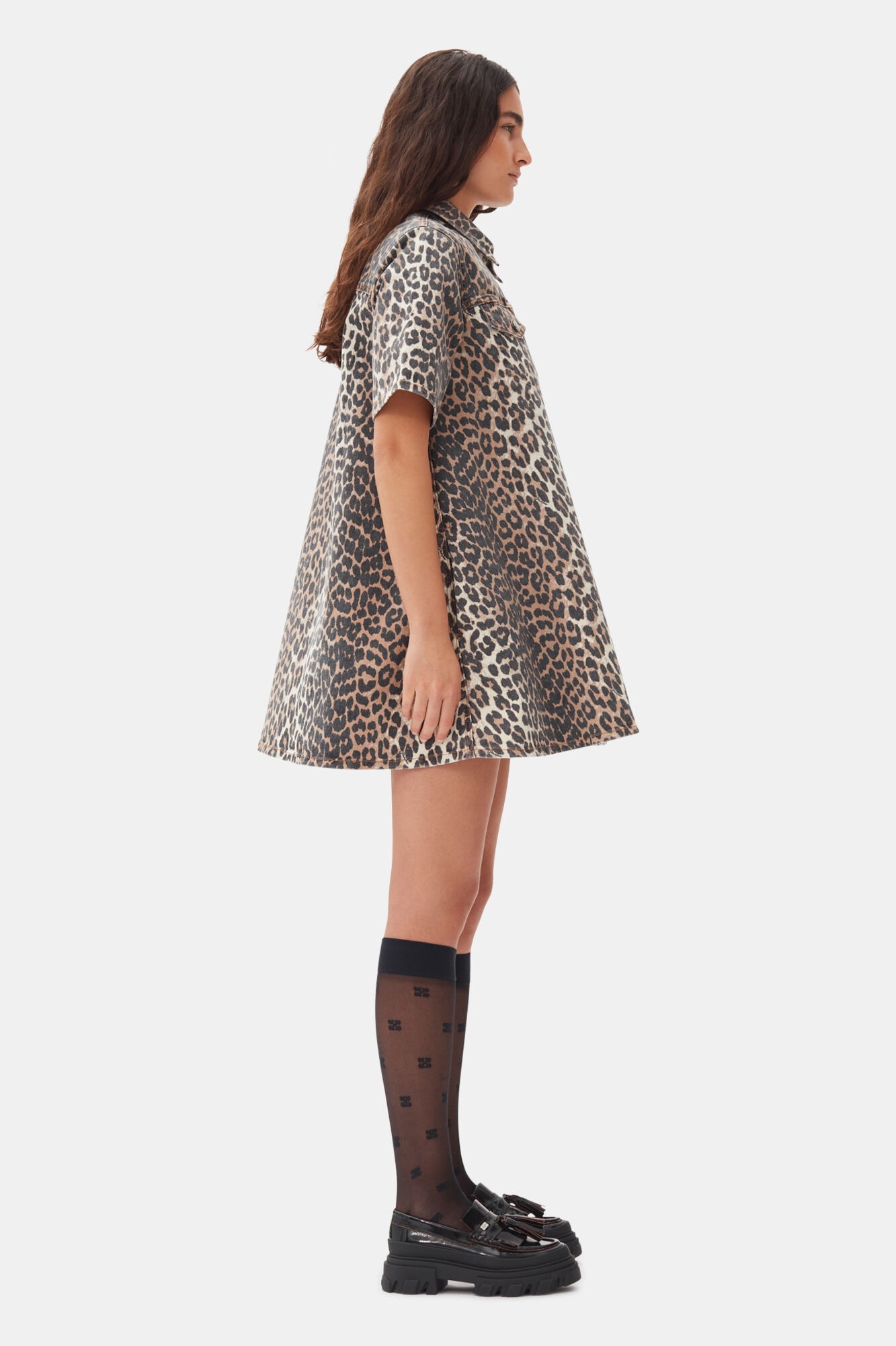 LEOPARD PRINTED DENIM MINI DRESS - 4