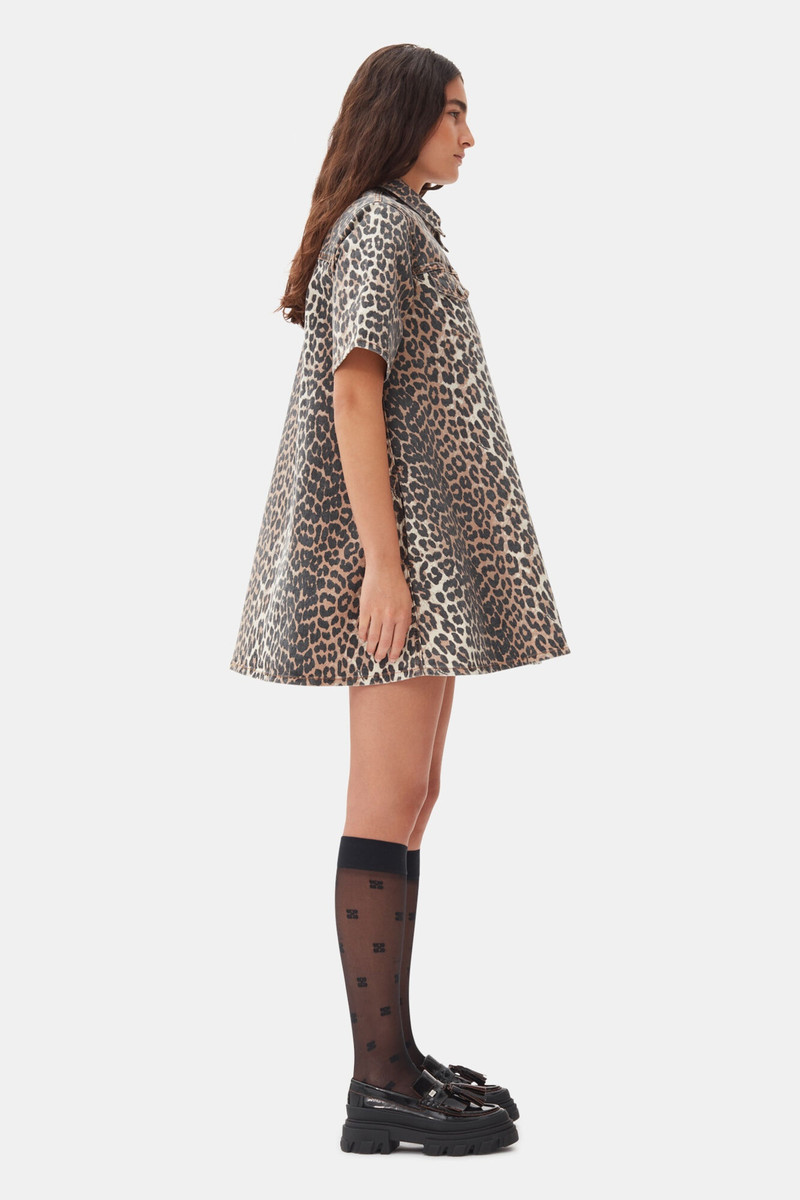 LEOPARD PRINTED DENIM MINI DRESS 4