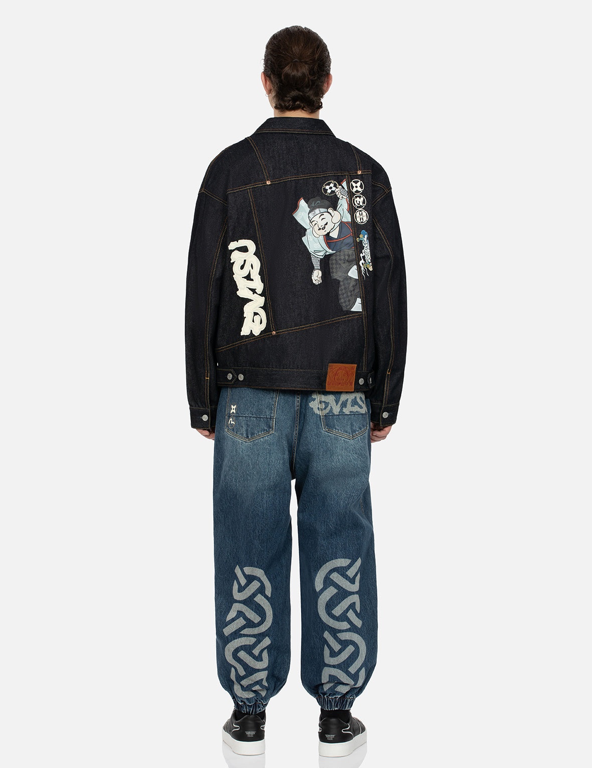 NINJA GODHEAD PRINT LOOSE FIT DECONSTRUCTIVE DENIM JACKET - 5