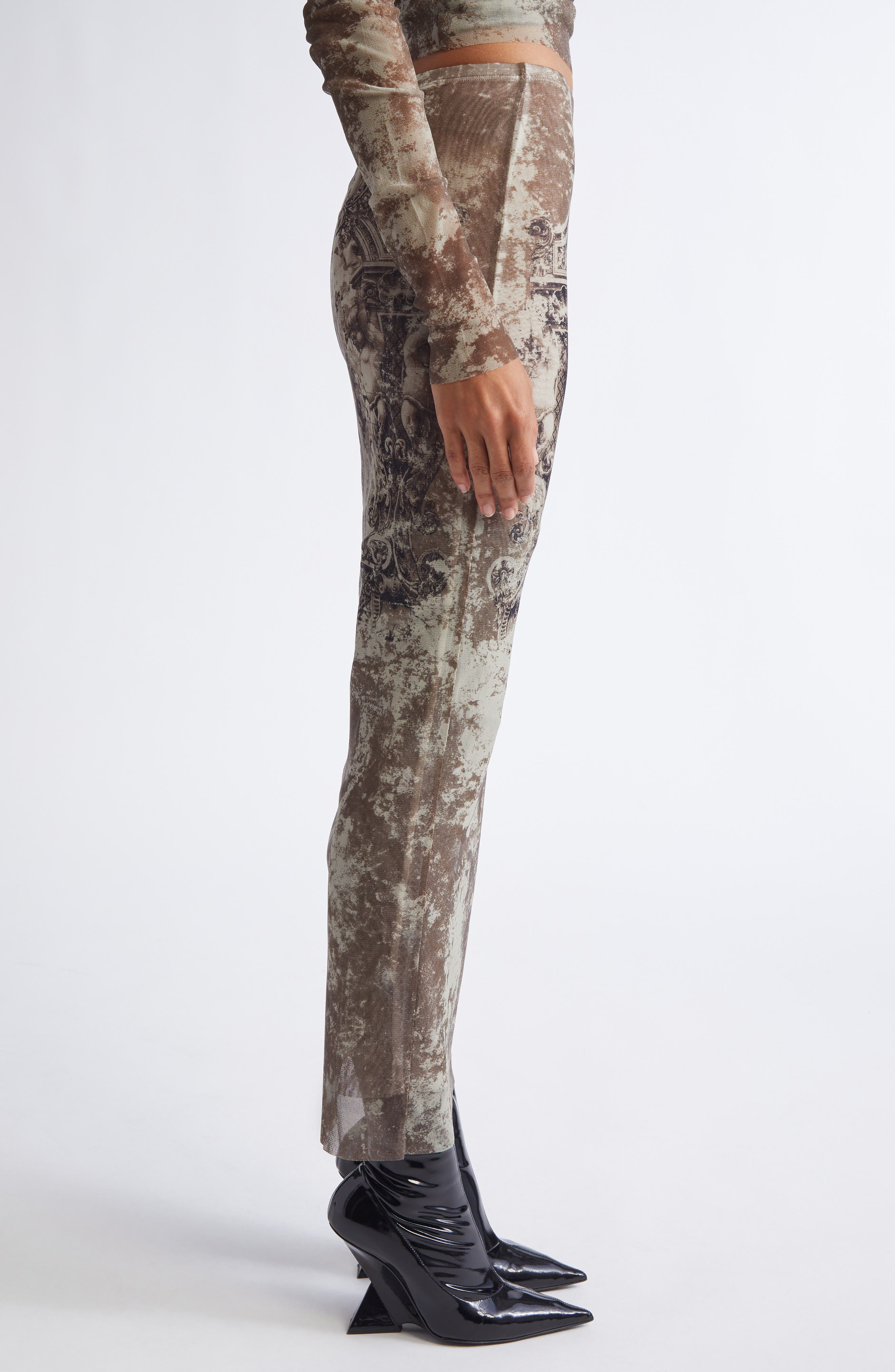 Jean Paul Gaultier Medallion Print Mesh Maxi Skirt in Light Beige/Taupe at Nordstrom - 4