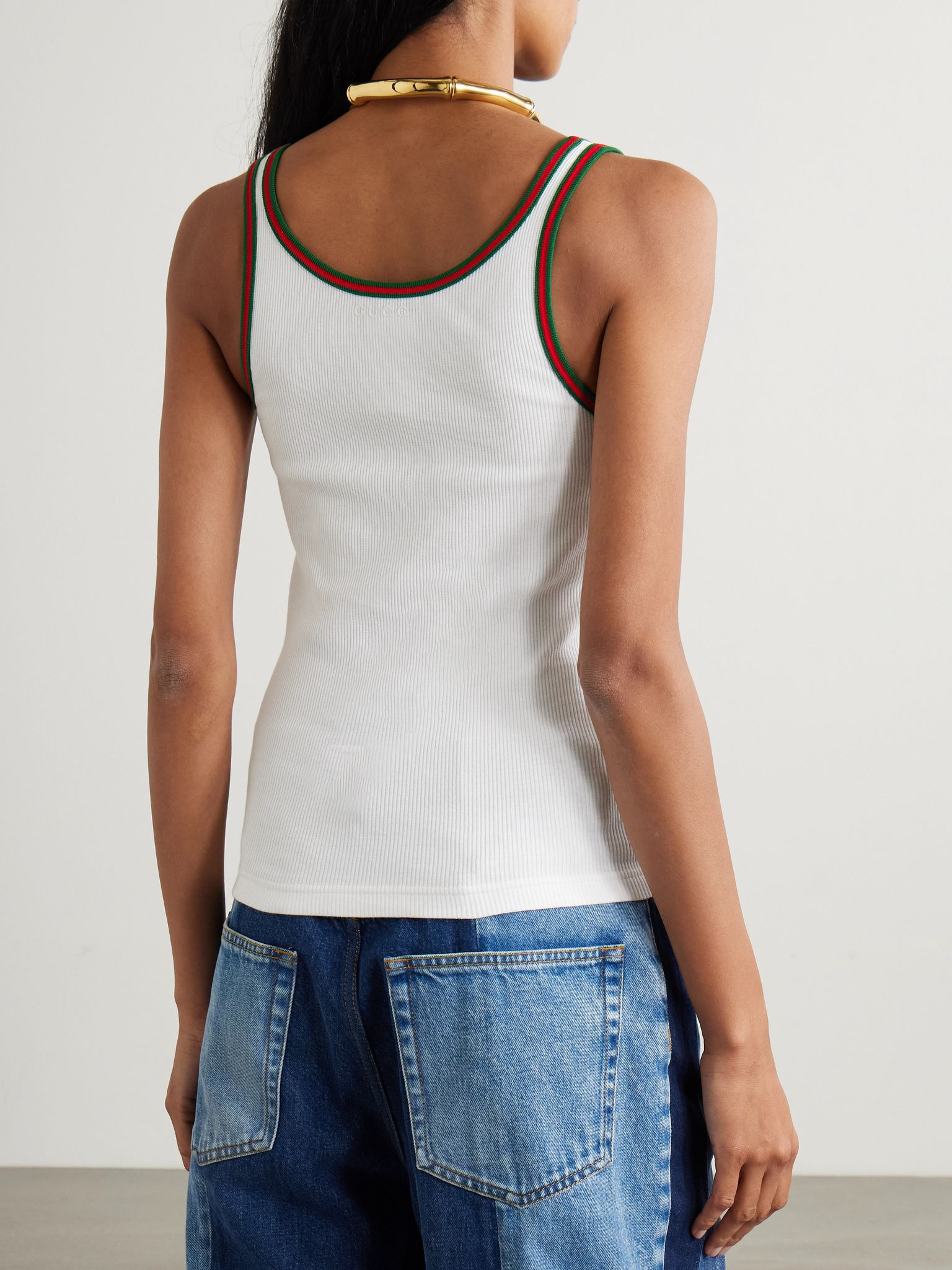 Webbing-trimmed ribbed stretch-cotton jersey tank White - 4