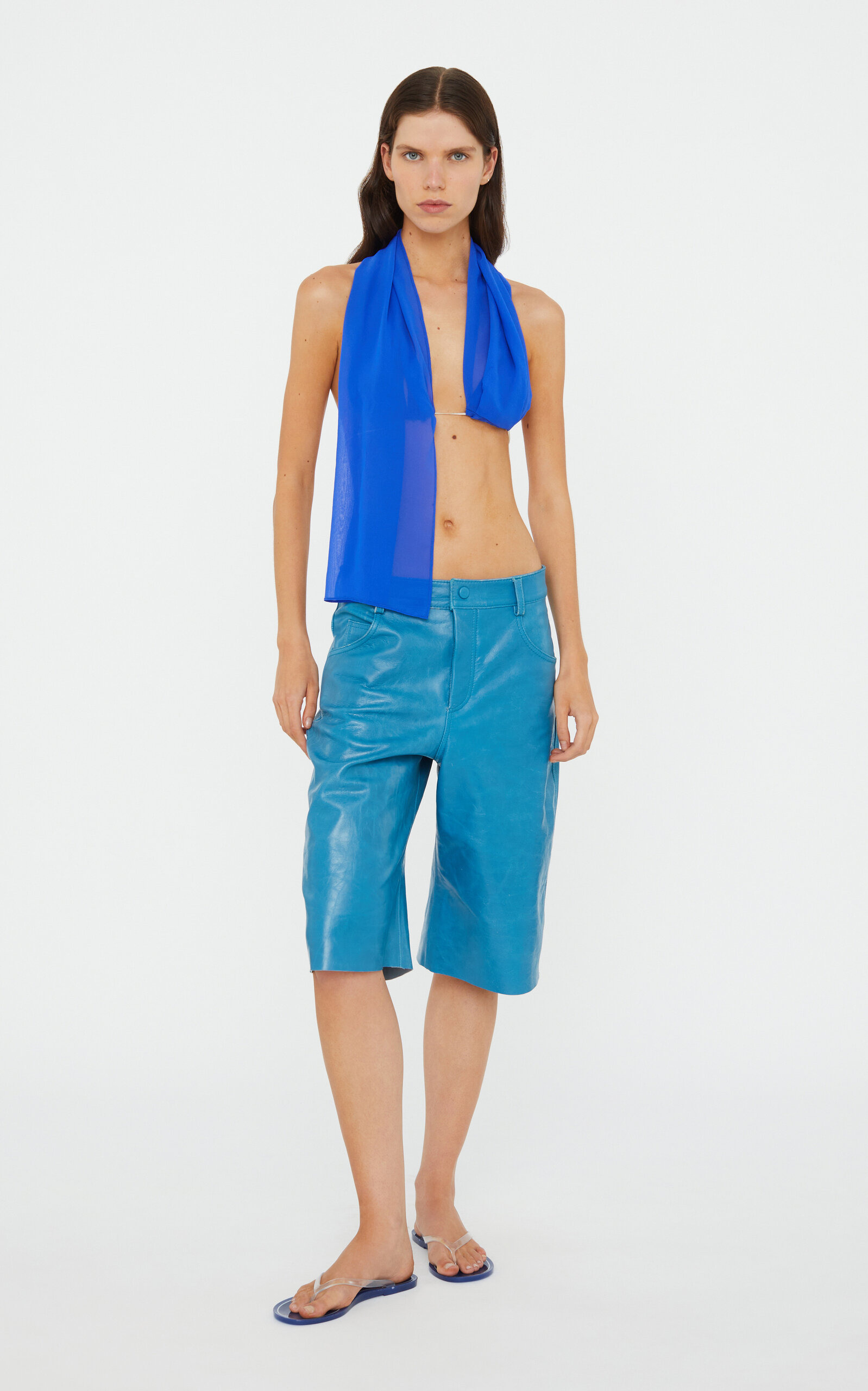 Chain-Detailed Silk Scarf Top blue - 6