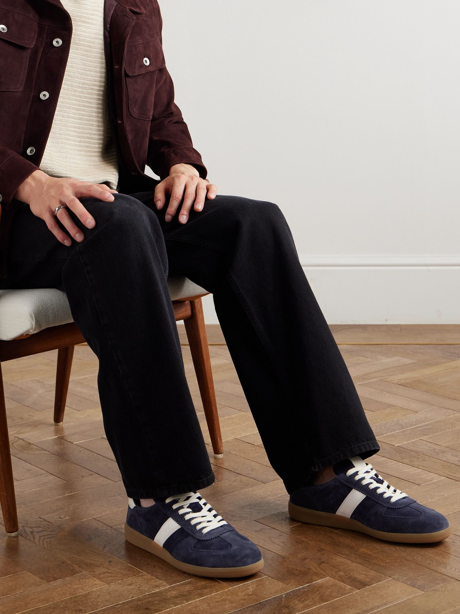 Archer Leather-Trimmed Suede Sneakers Navy - 2