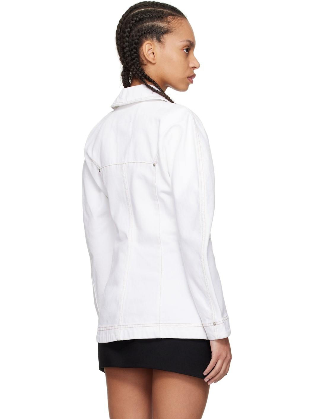 White O Shaped Sleeves Denim Jacket - 3