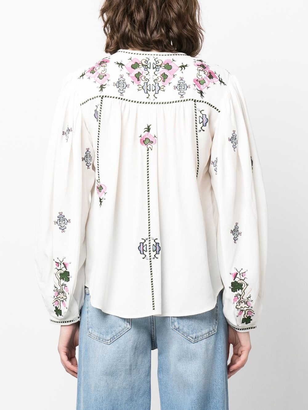 floral-embroidery long-sleeved blouse - 4