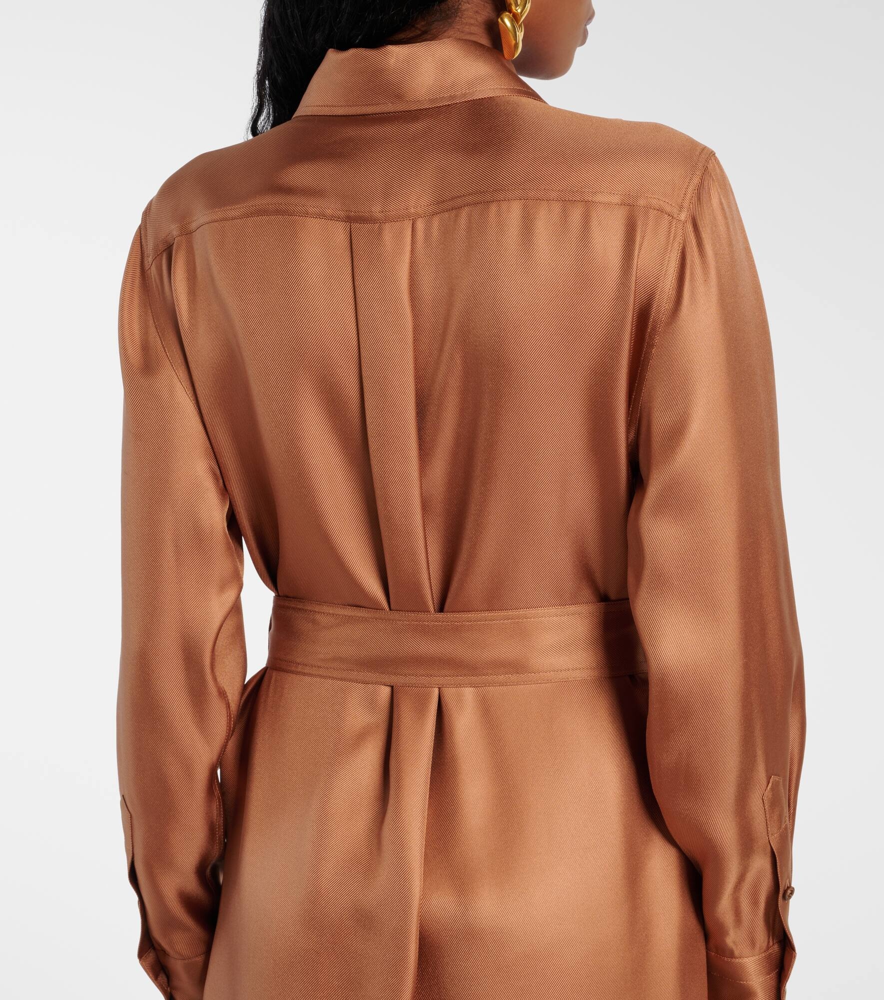 Belted silk twill shirt dress - 6