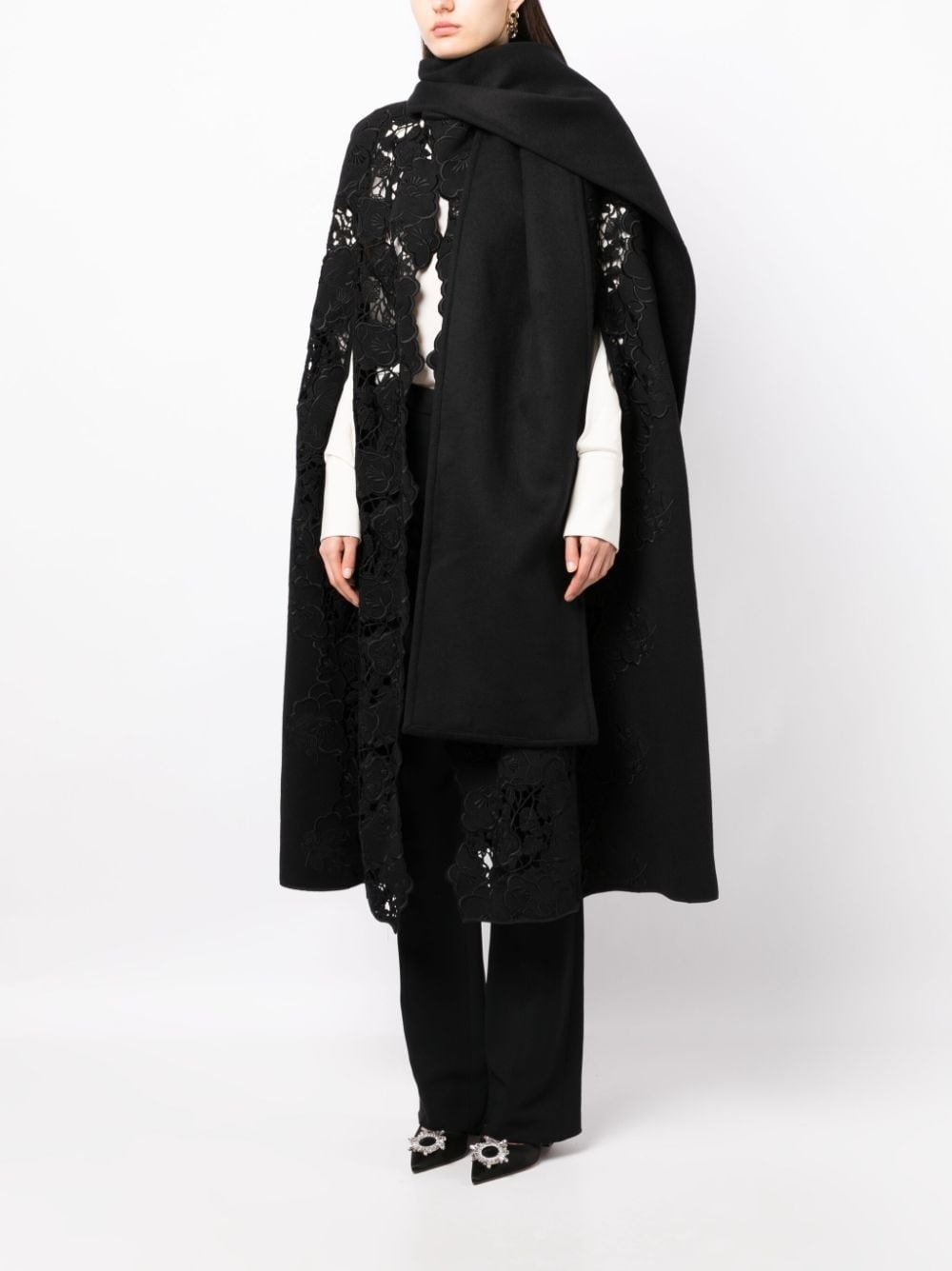 floral-embroidered virgin-wool cape - 3