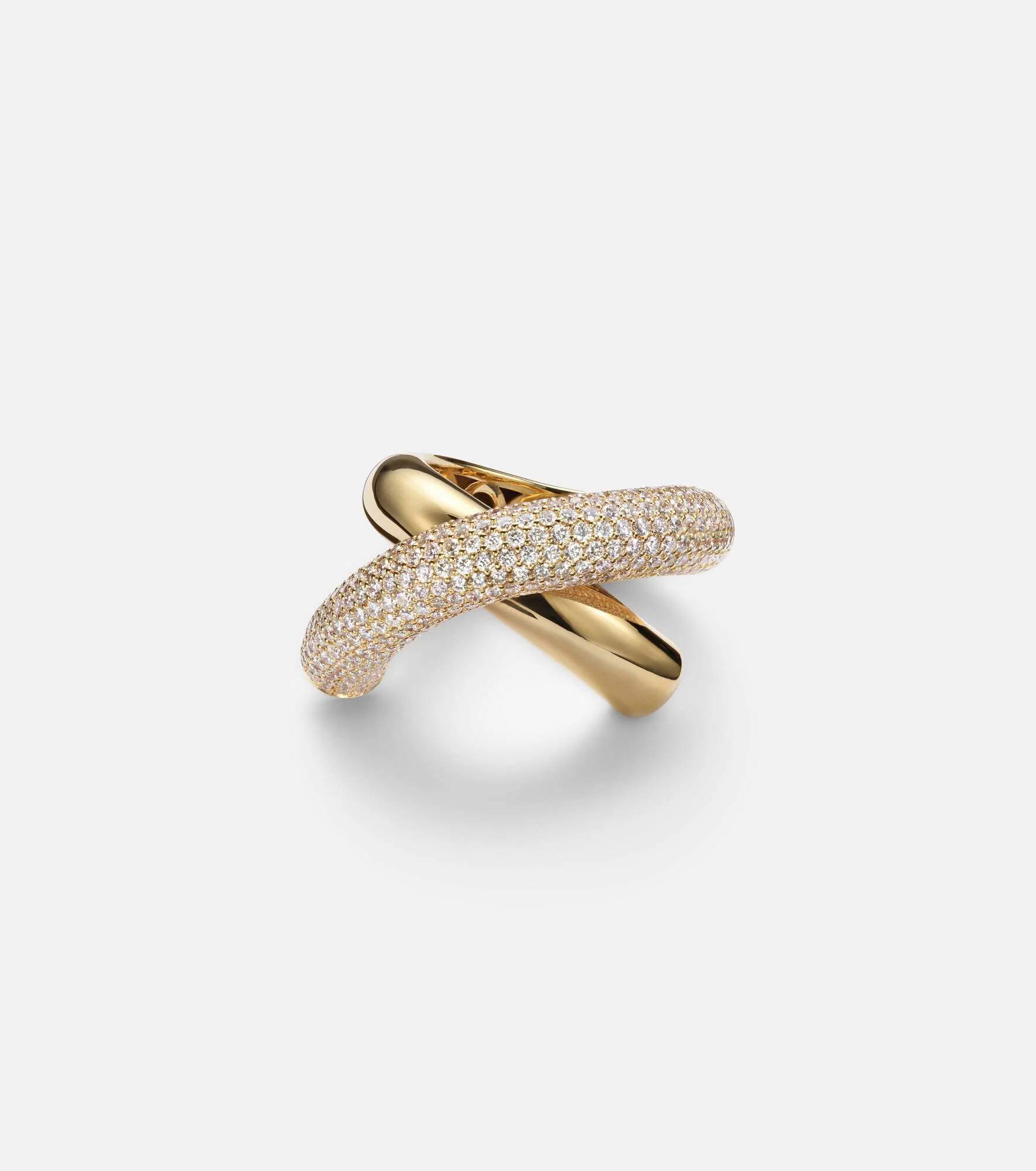 Cross Loop Big 18kt gold ring with diamonds - 1