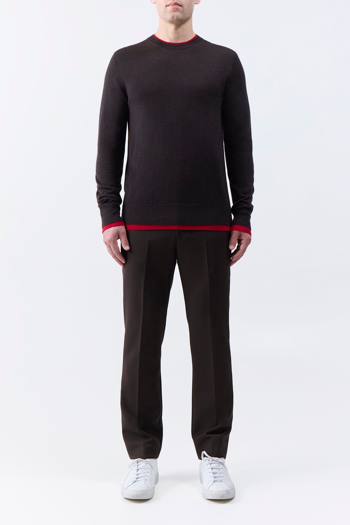 Wells Reversible Knit Sweater in Chocolate & Scarlet Red Cashmere Silk - 3