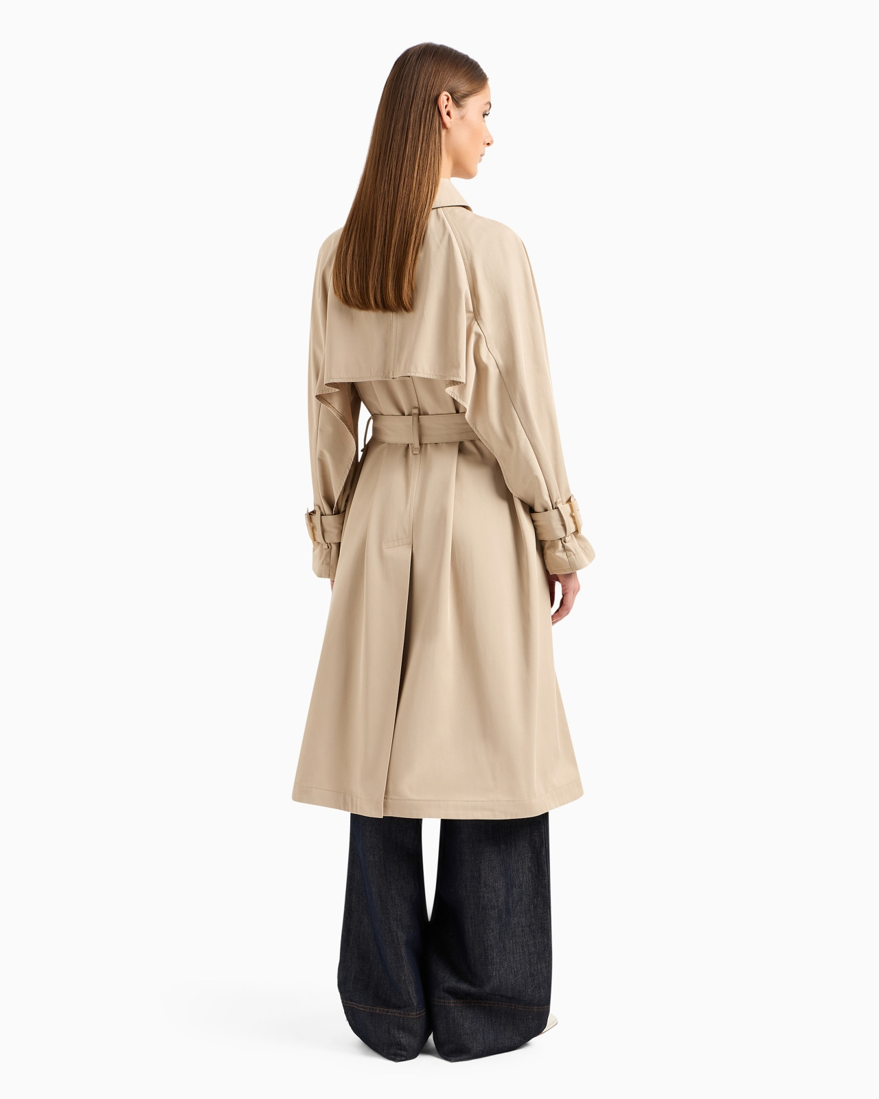 Double-breasted trench coat with belt in water-repellent technical cotton - 3