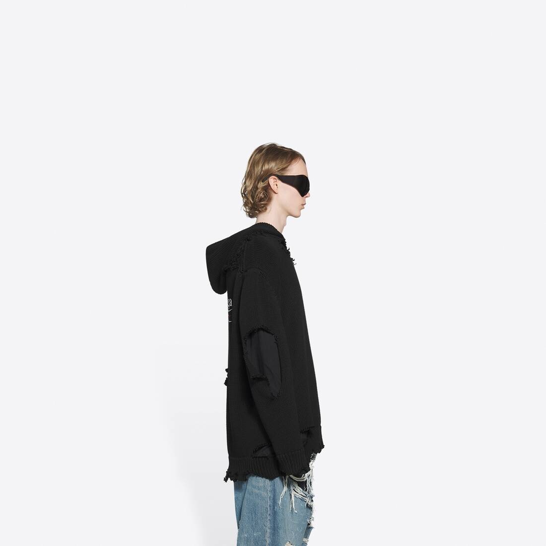 Political Campaign Destroyed Hoodie in Black - 3