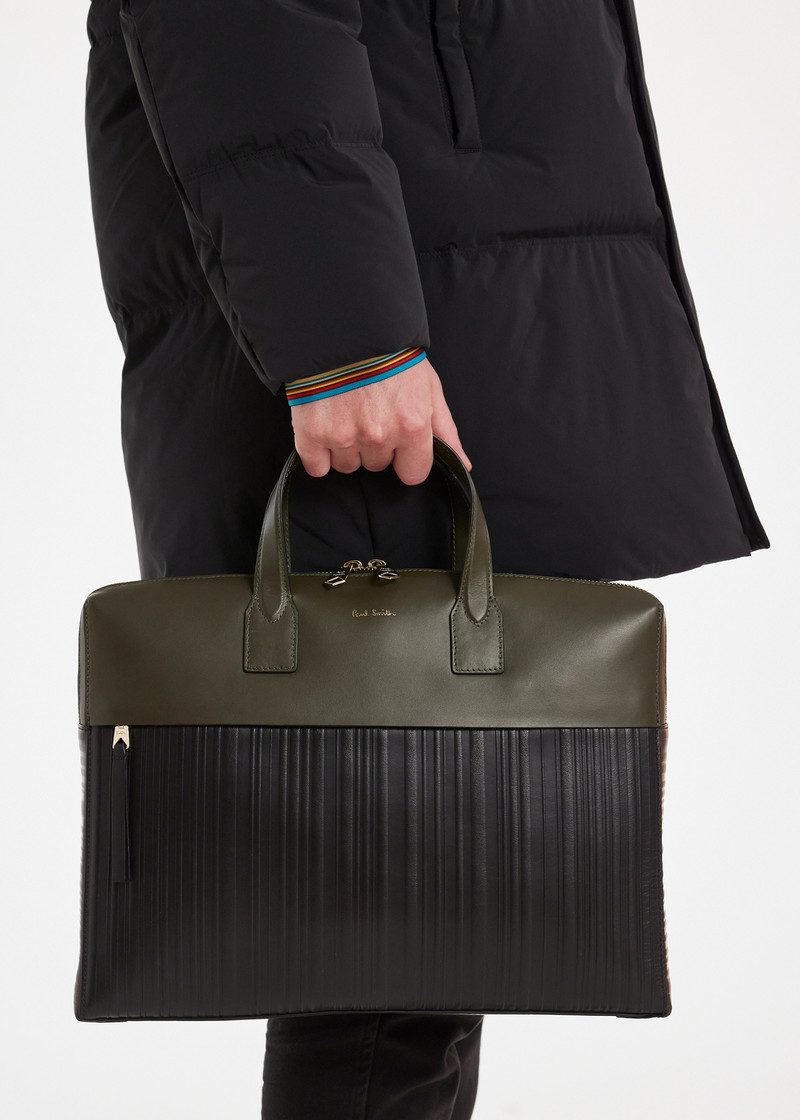 Khaki 'Shadow Stripe' Leather Slim Folio 8