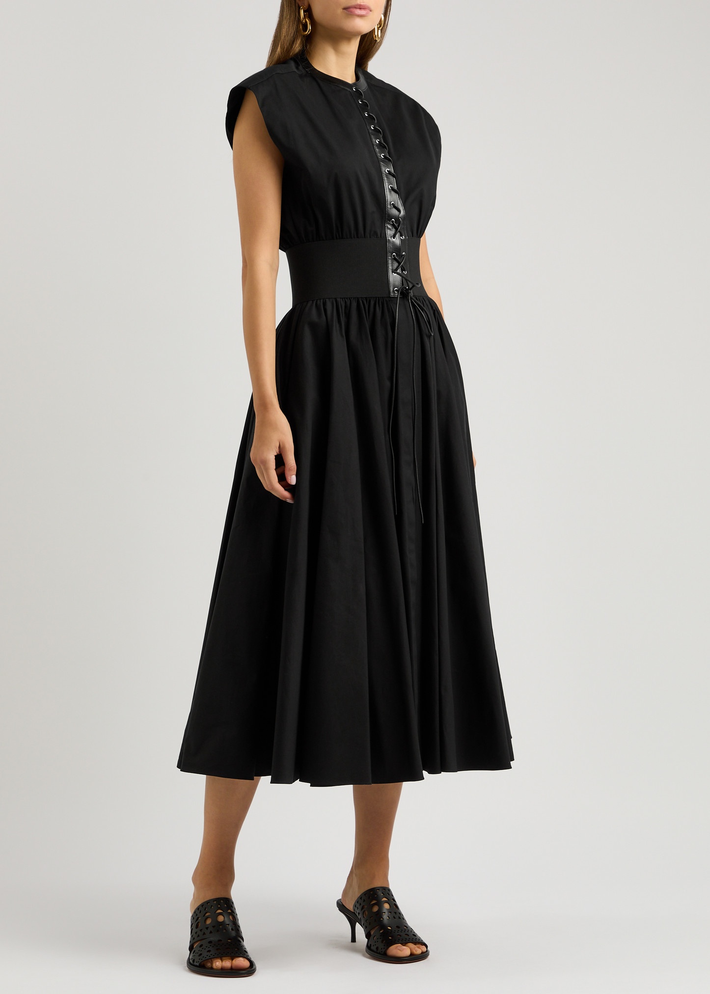 Alaïa Lace-up cotton-poplin midi dress | harveynichols