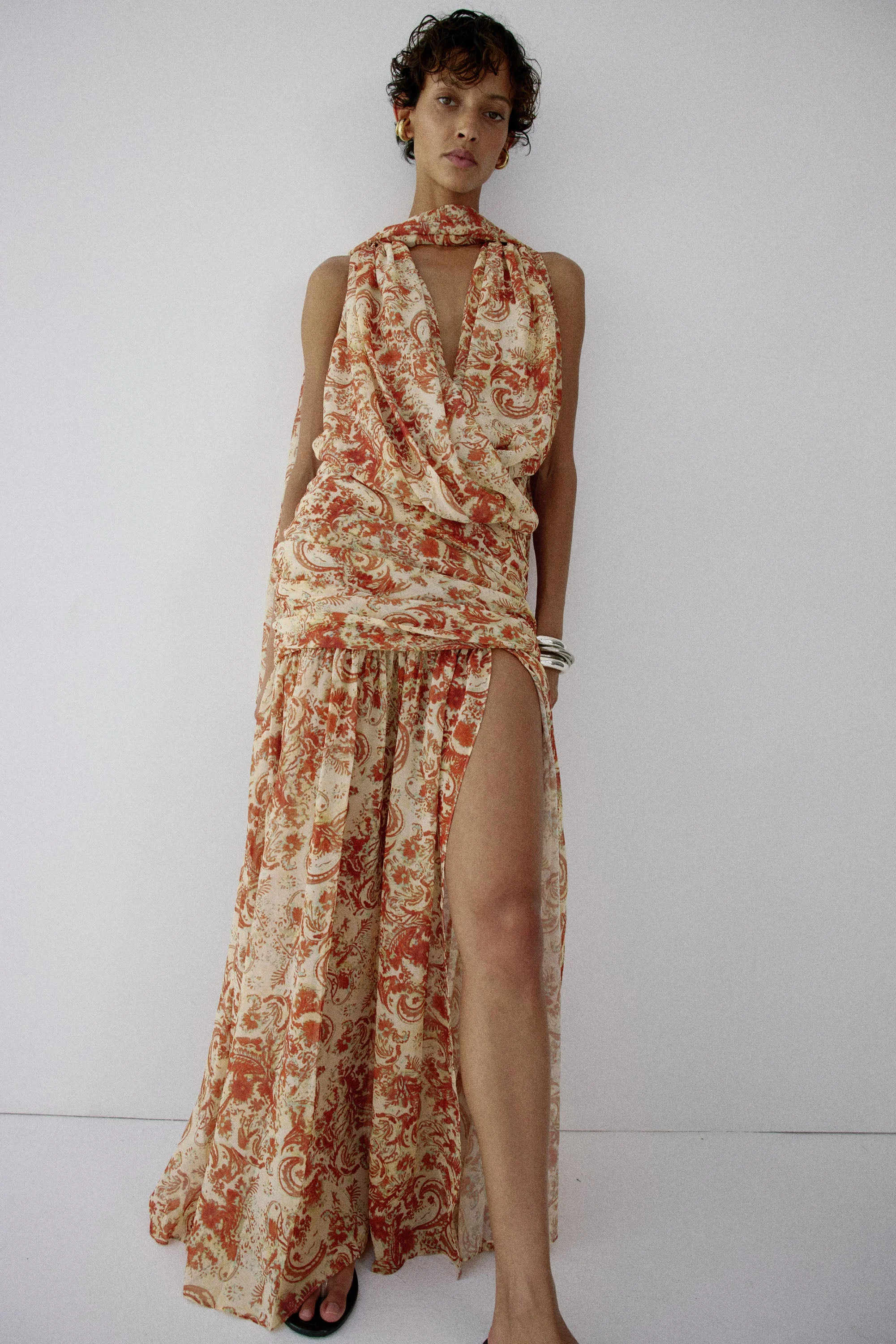 AZUL DRAPED NECKLINE DRESS IN CACHEMIRA CHIFFON - 1