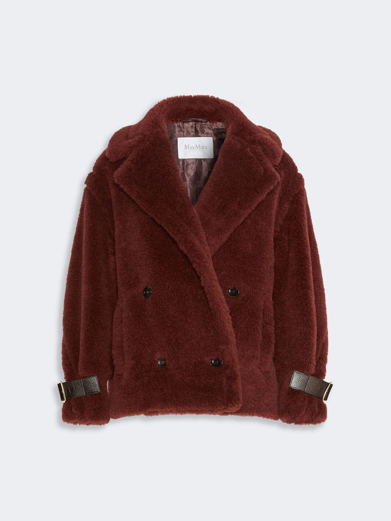ALCUNO Alpaca and wool Teddy fabric cropped biker jacket - RUST 1
