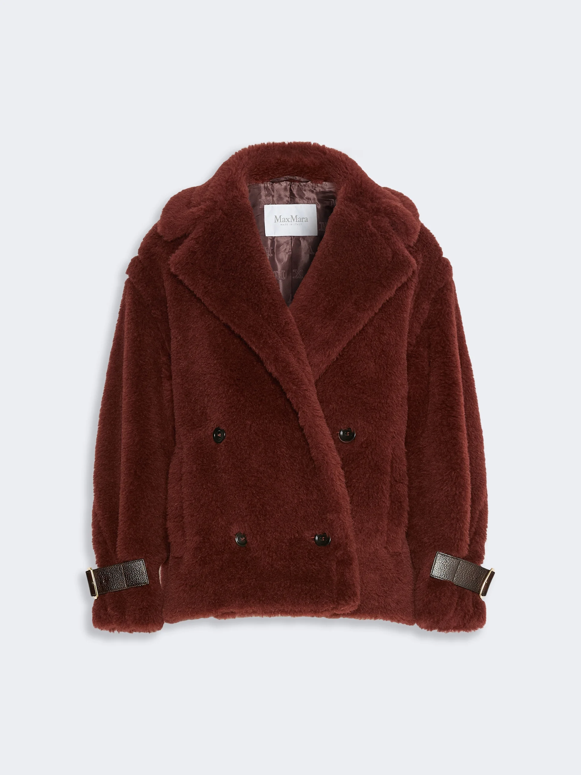 ALCUNO Alpaca and wool Teddy fabric cropped biker jacket - RUST - 1