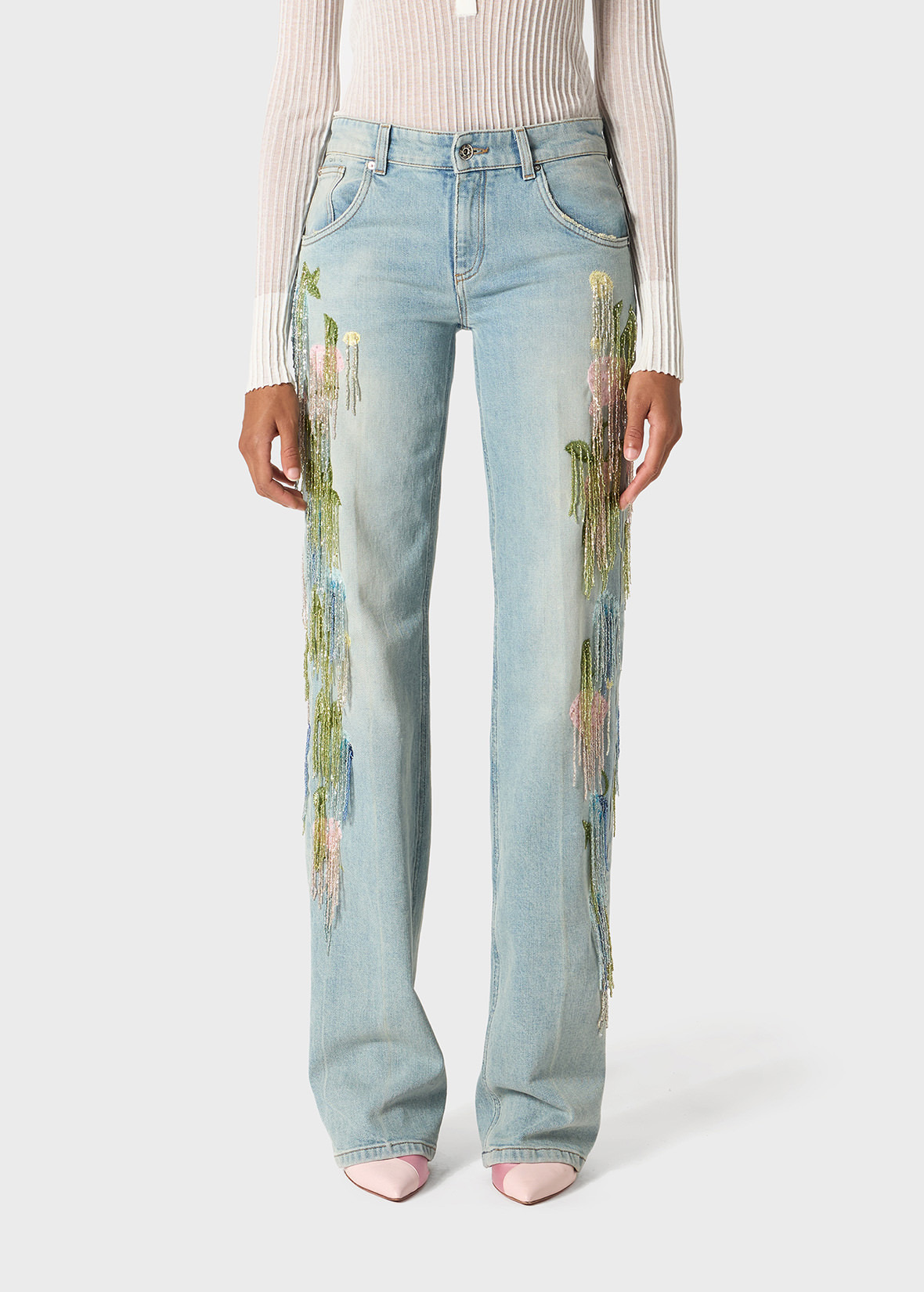 JEANS WITH HAND-EMBROIDERED STONES AND BEADS - 3