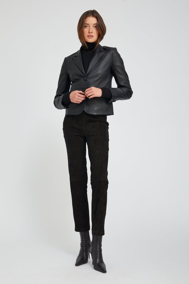 SPRWMN BLACK LEATHER CLAIRE BLAZER outlook