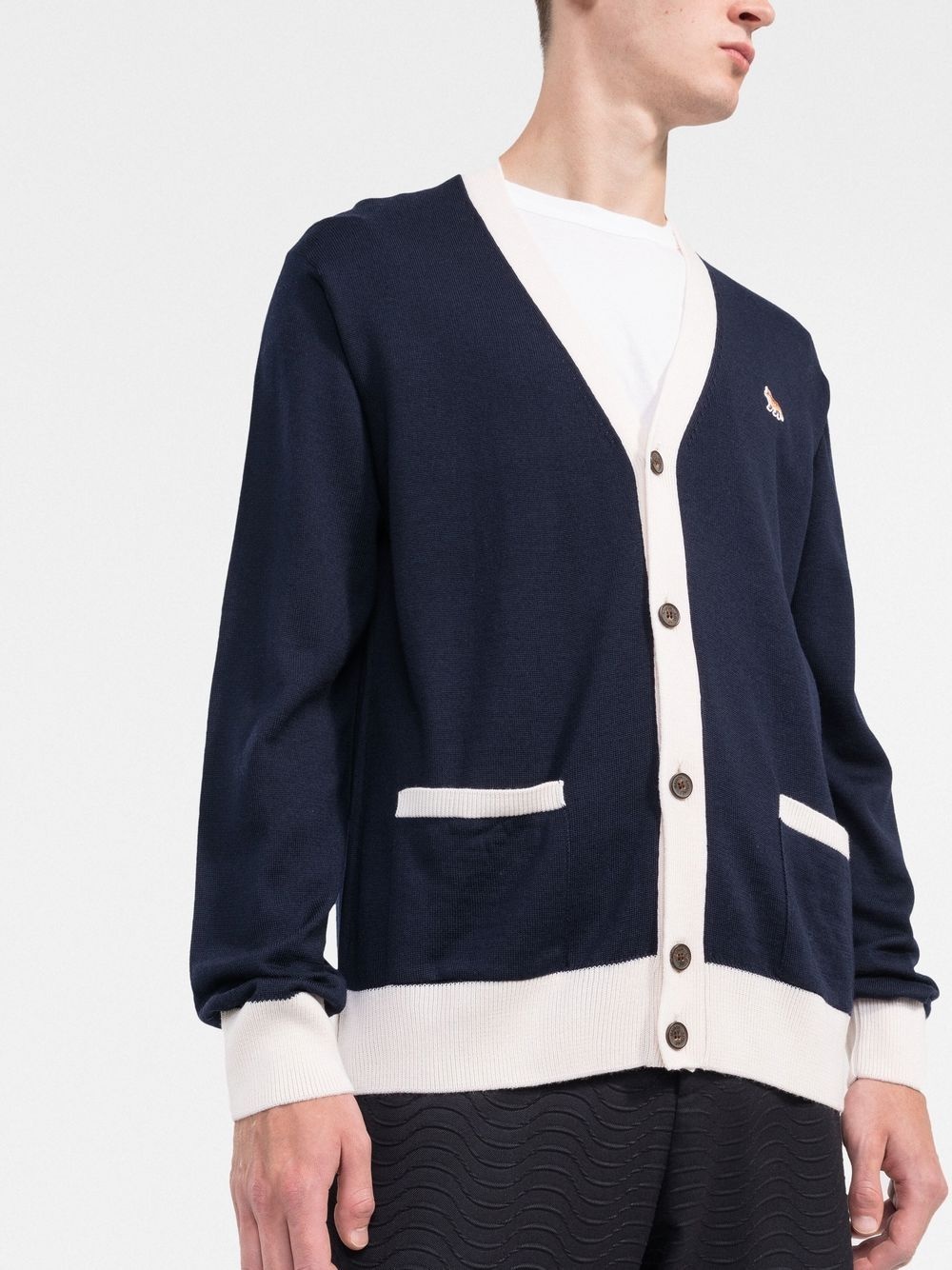 logo-patch wool cardigan - 3