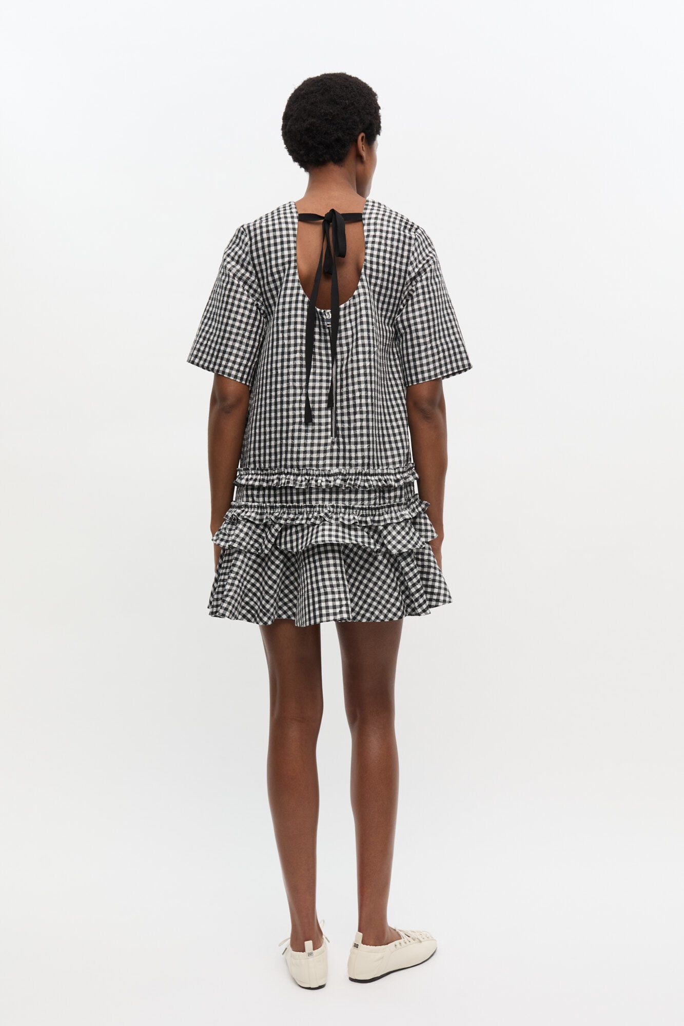 CRINKLED CHECK MINI DRESS - 3