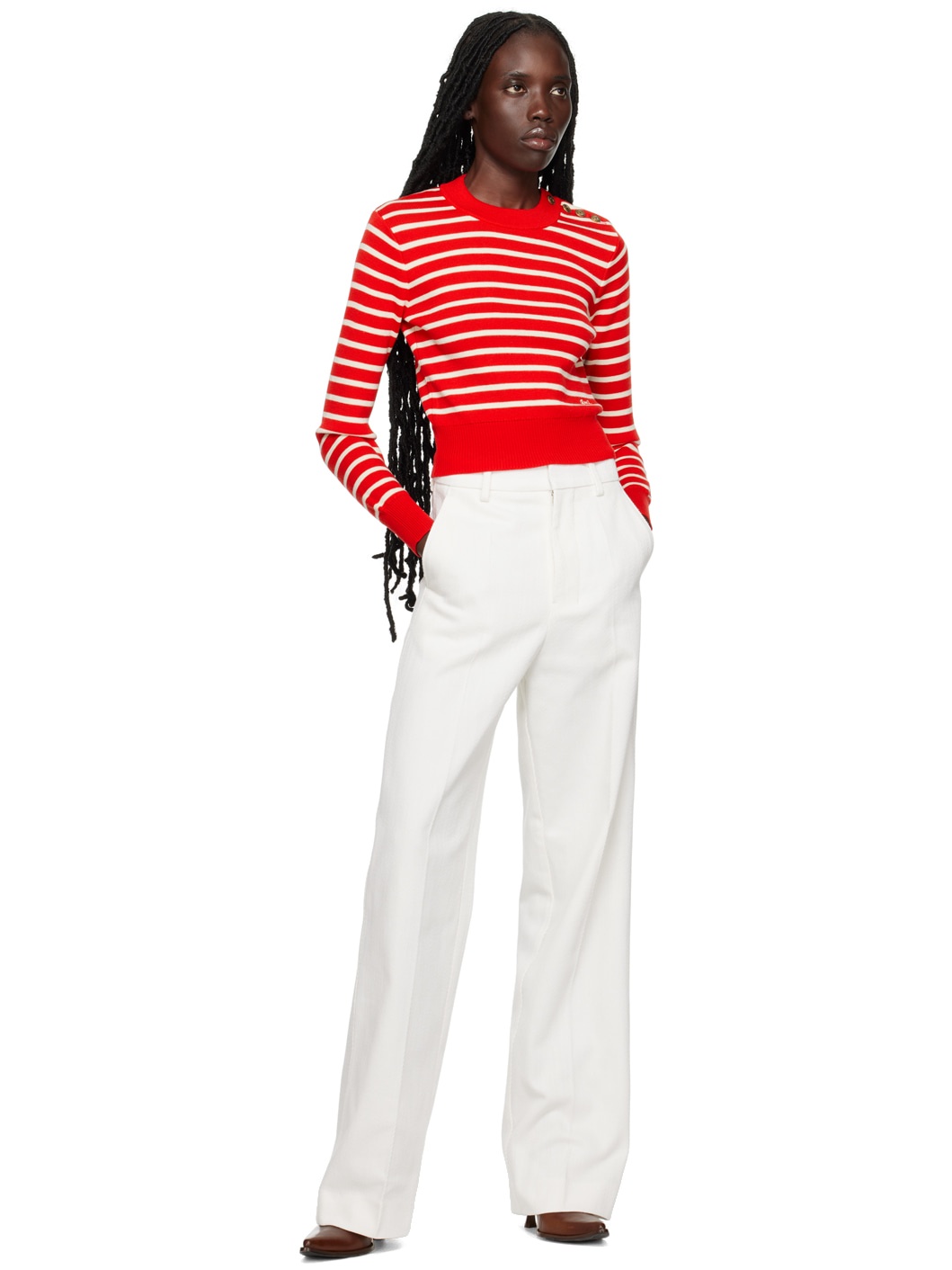 White Four-Pocket Trousers - 4