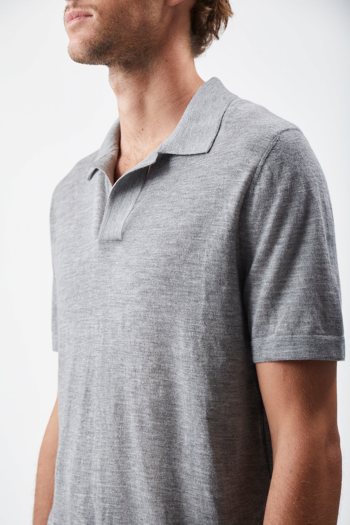 Stendhal Knit Short Sleeve Polo in Heather Grey Cashmere - 5