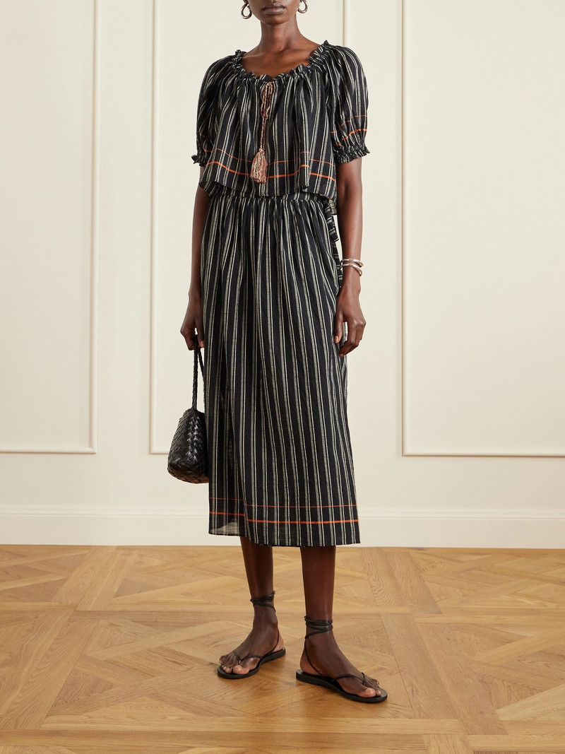 ULLA JOHNSON Paros Striped Cotton-voile Top outlook