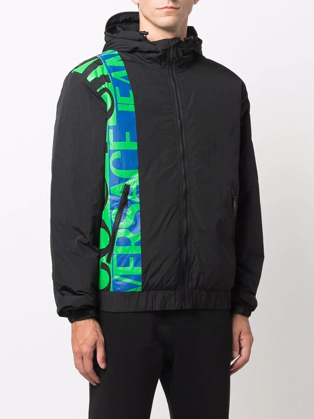 logo-print hooded bomber jacket - 3