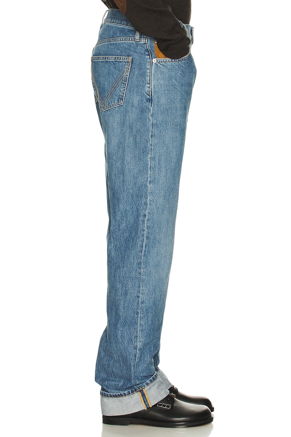 Vintage Indigo Turn Up Denim Straight Trousers - 4