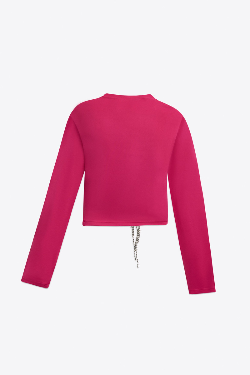 AREA CRYSTAL FLOWER DRAPED LONG SLEEVE TOP outlook