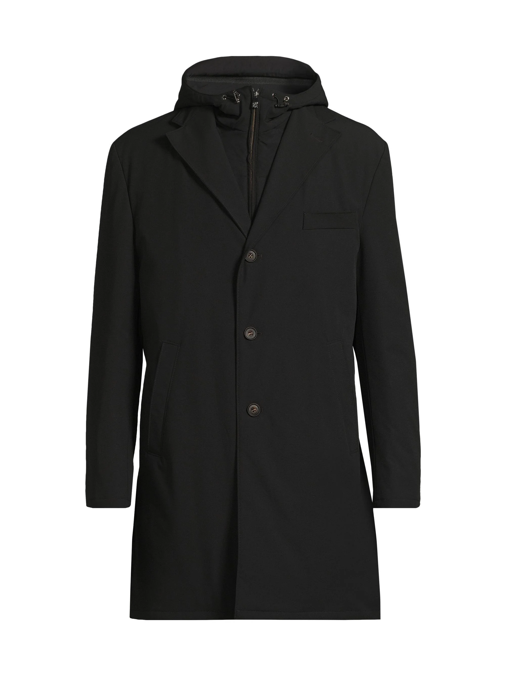 Men's Peformance Stretch-Nylon Overcoat - Black - 1