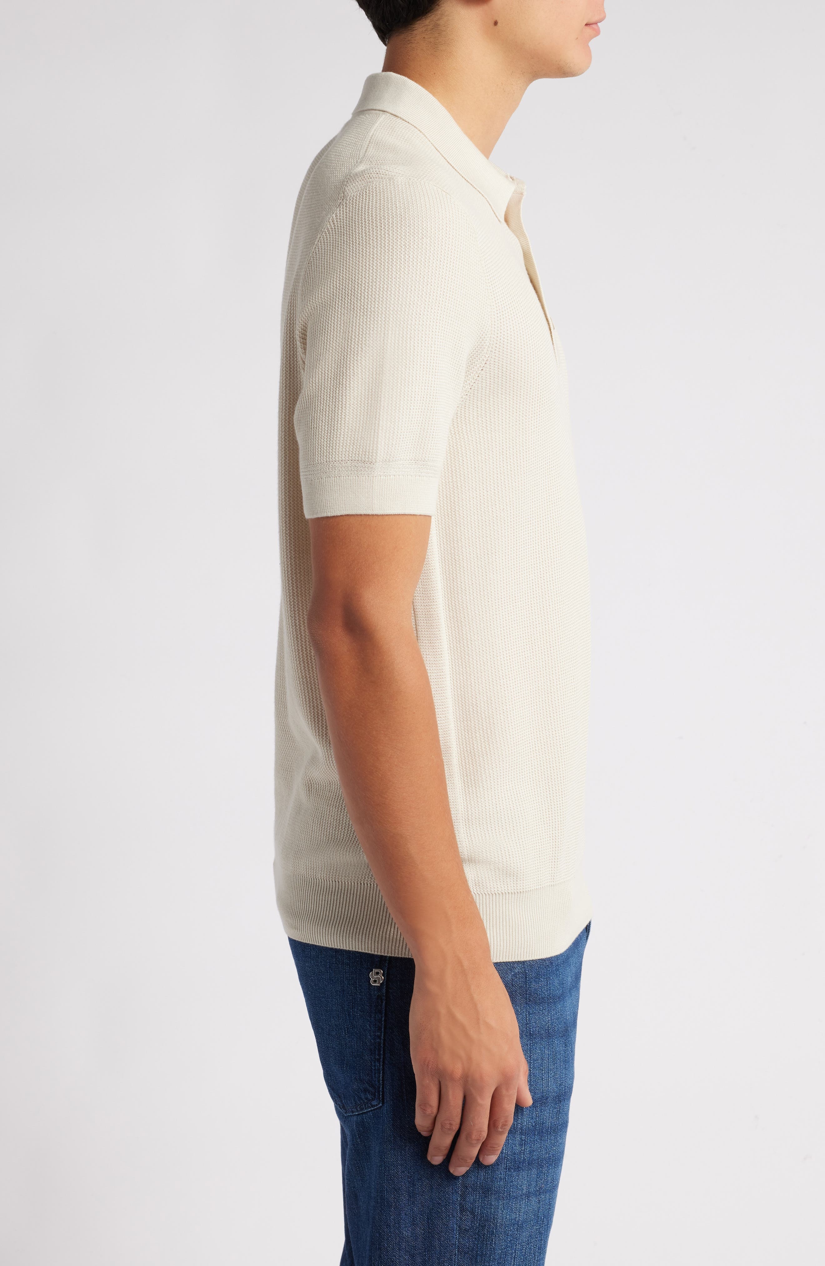 BOSS Daremo Cotton Blend Polo Sweater in Open White at Nordstrom - 3
