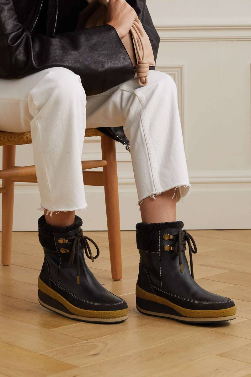 See by Chloé Cameron shearling-trimmed leather and suede ankle boots outlook