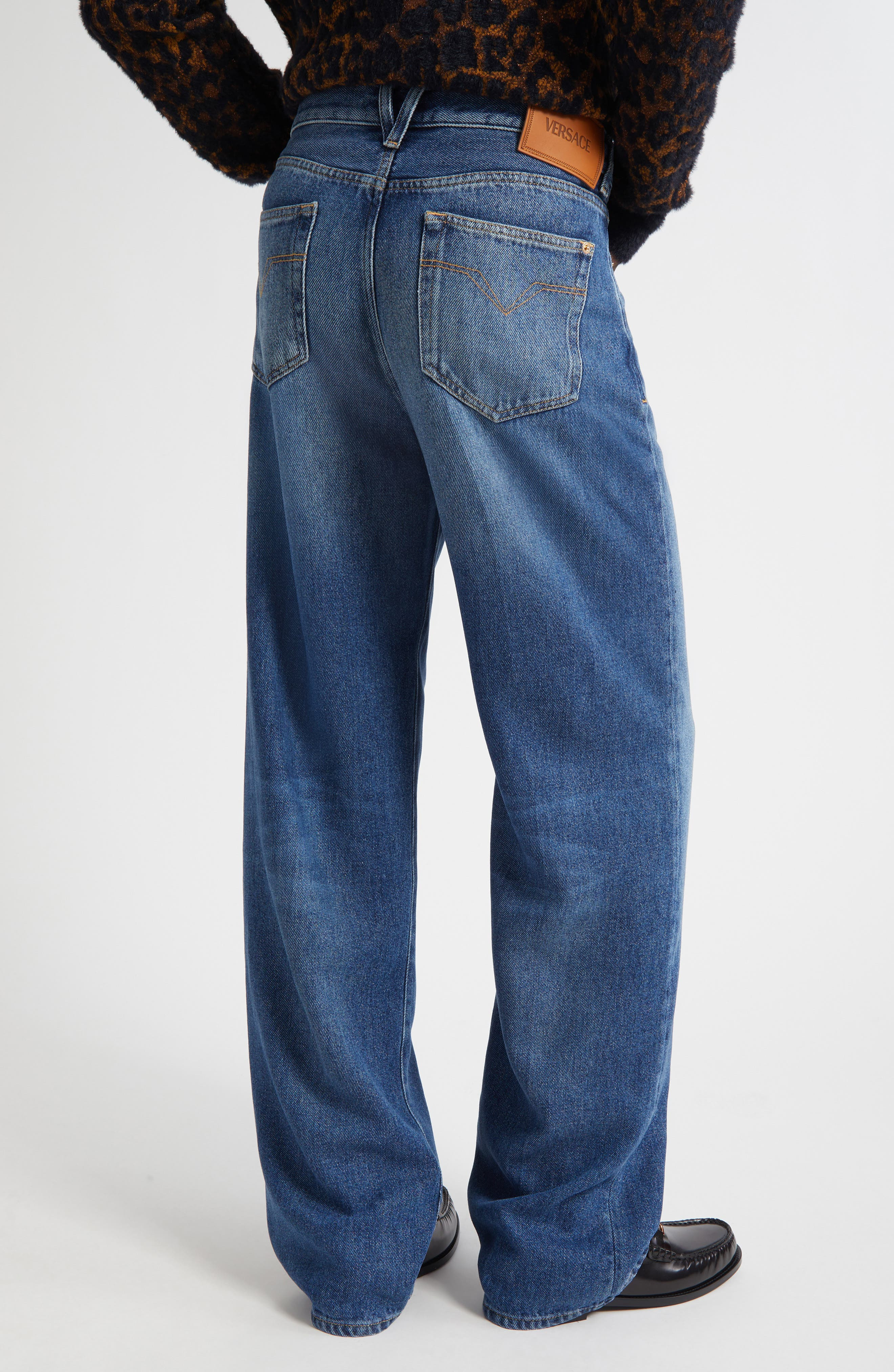 Versace Medusa Biggie Relaxed Straight Leg Jeans in Medium Blue at Nordstrom - 3