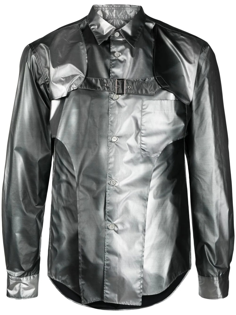 cut-out panelled metallic shirt - 1