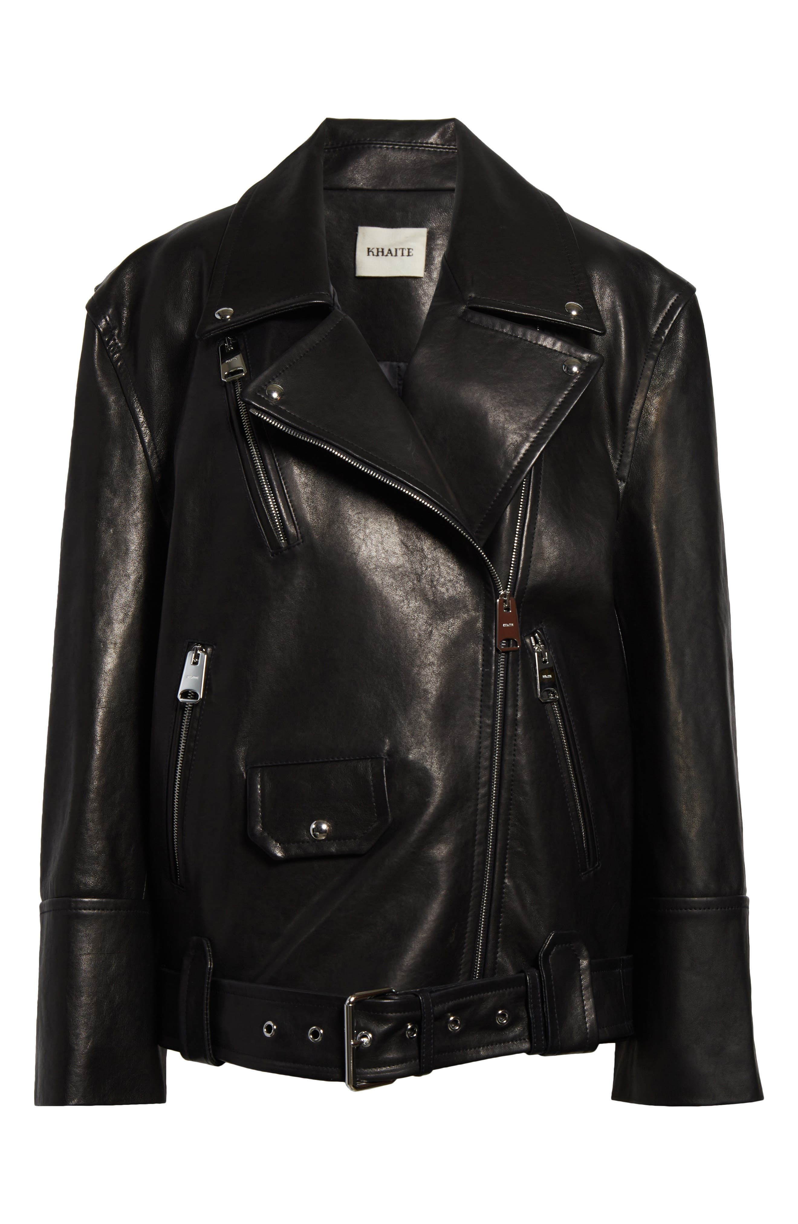 Khaite Hansel Oversize Lambskin Leather Biker Jacket in Black at Nordstrom - 5